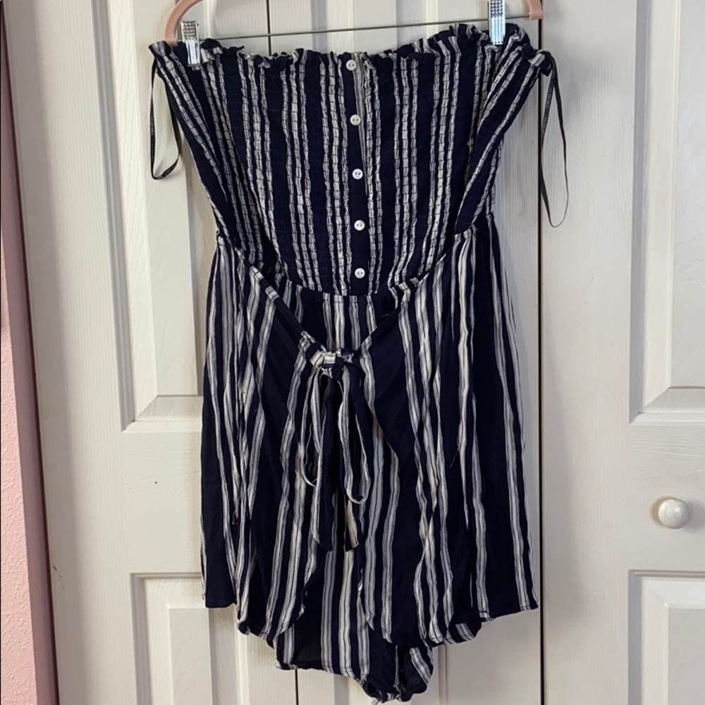 Blue and White Striped Plus Size Romper